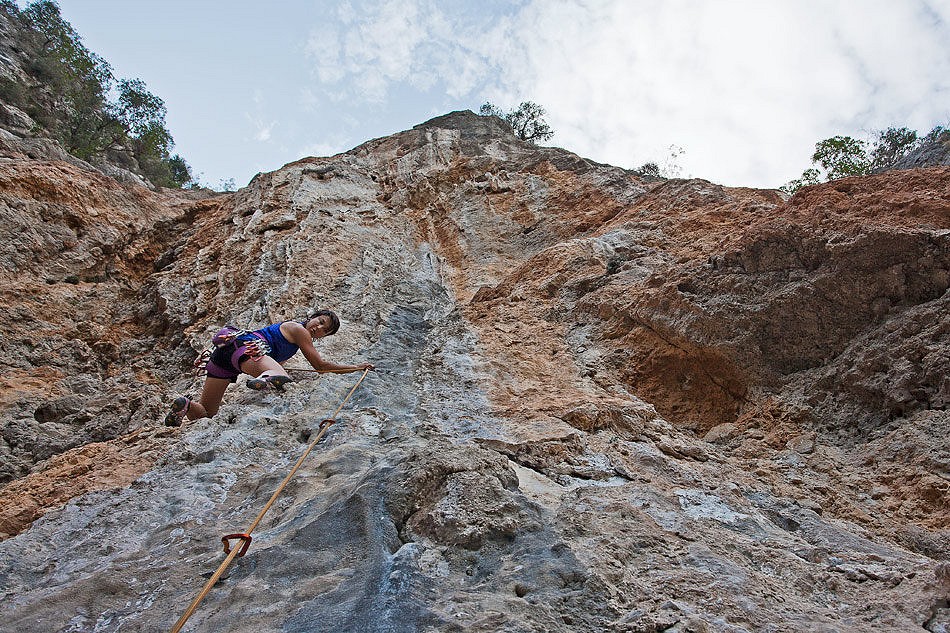 French ex-competition climber Liv Sansoz races up some mid 7s at La Plaj, Olympos  © Jack Geldard - UKC