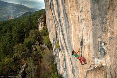 Nina Caprez climbing Nartanesi, 8c, at Cidtibi, Turkey  © G. Broust / Petzl