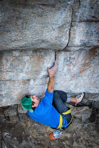 Sonnie Trotter on Family man, ~8c, Skaha Bluffs in British Columbia, Canada.  © Trotter coll./Rock & Ice