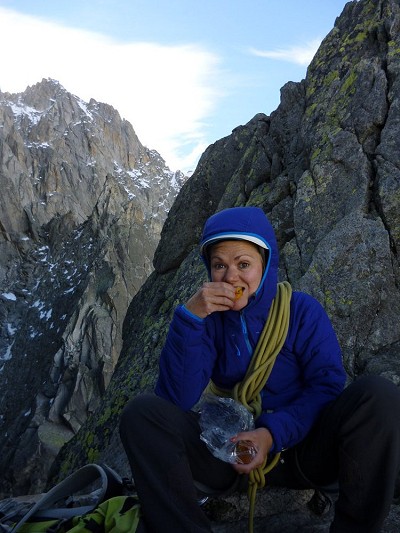 Summer Alpine rock (chilly!) in the Patagonia Women's Nano-Air Hoody  © HSwift