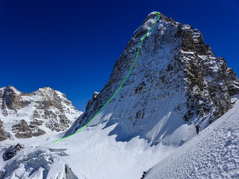 The line of the new route on the north face of Hagshu  © Marko Prezelj