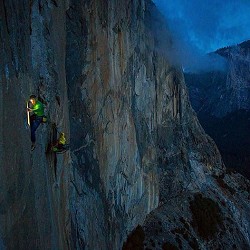 Tommy Caldwell and Kevin Jorgeson on pitch 14, Dawn wall, Yosemite  © Jeff Johnson