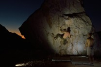 Night bouldering at Wadi Galila, UAE.