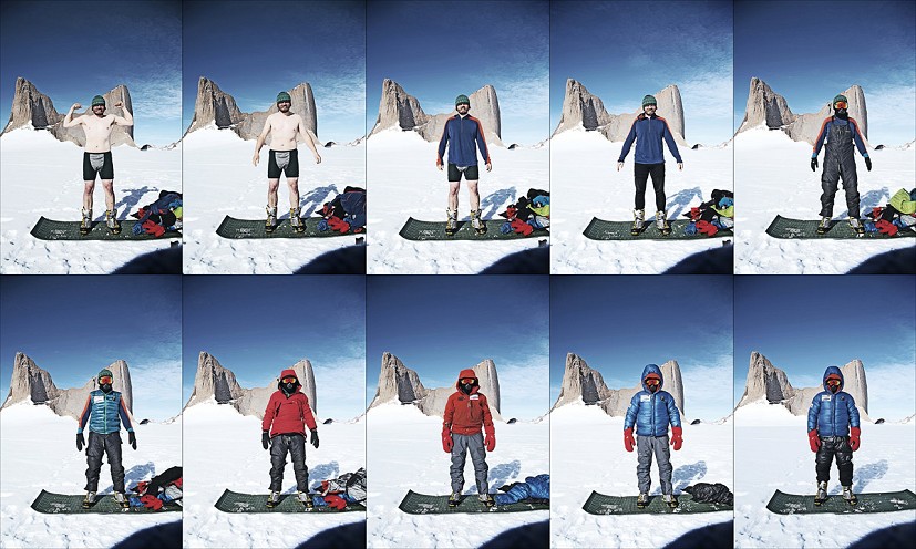 Andy Kirkpatrick demonstrates his Antarctica layering system!  © Andy Kirkpatrick Collection