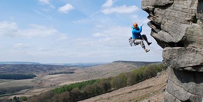 Getting spat off the crux of The Link, Stanage Popular.  © Darren Percival
