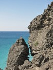 Climbing on stacks in Feziah Bay, Dhofar, Oman
