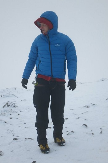 Used as a belay jacket over a shell on cold and very windy day winter climbing.  © Toby Archer