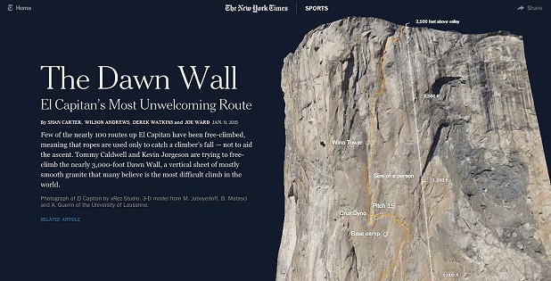 3D Model of the Dawn Wall featured on the New York Times website  © UKC News