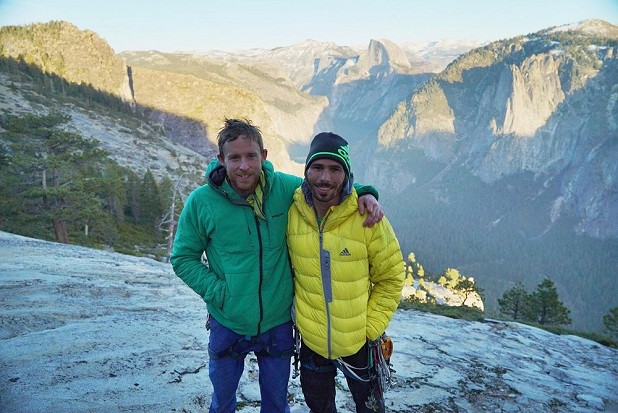 Tommy and Kevin immediately after topping out on Dawn Wall  © Chris Burkard