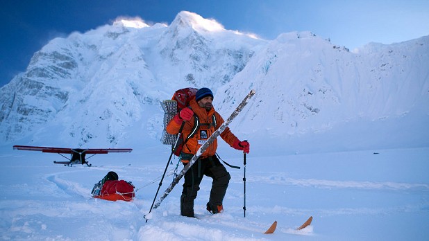 Lonnie Dupre complete with spruce pole to prevent falling into crevasses  © John Walter Whittier