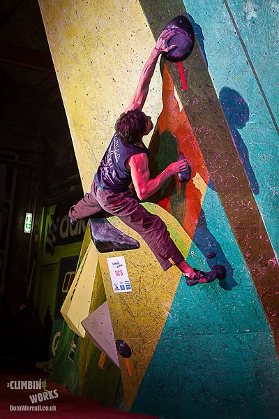 Marco Jubes (ESP) feeling the stretch during The CWIF 2014  © The Climbing Works