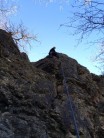 Ben Waddams topping out on The Black Hole, Ippikin's Rock, Shropshire - Winter