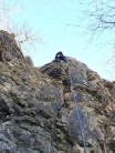 Ben Waddams topping out on The Whole Truth, Ippikin's Rock, Shropshire - Winter