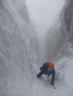 Rab soloing the initial easier ground on Crowberry Gully.