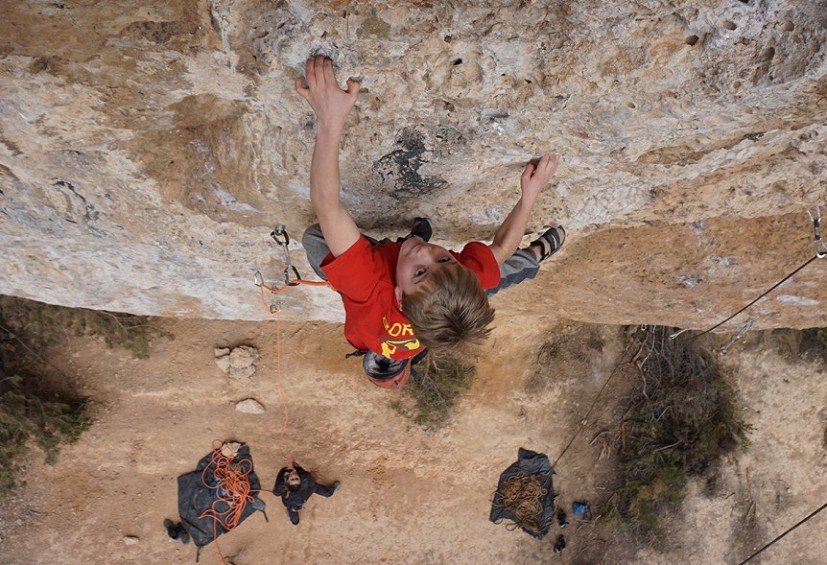 Josh Ibbotson (10) climbing Innuendo 8a, Marglef  © James Ibbotson