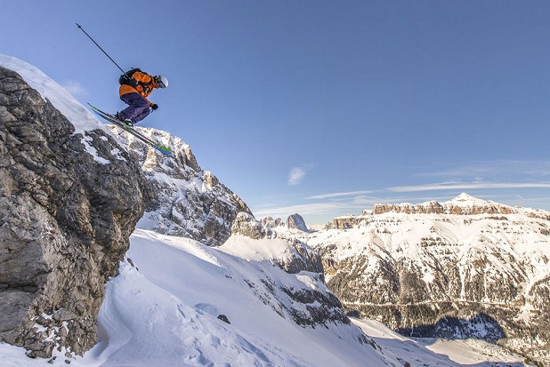 Ben Lacey logging some air time descending the Marmolada  © James Rushforth