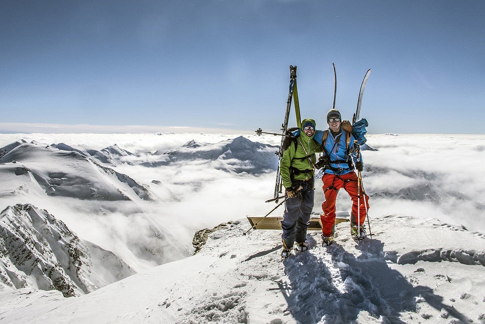 Richard Manterfield and James Rushforth enjoying superb cloud inversion on the summit   © Lynne Hempton
