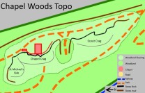 Map showing the different rock faces in Chapel Woods