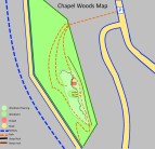Map showing the paths around Chapel Woods to get to the crag