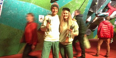 Shauna Coxsey and Alex Megos win the 2015 CWIF  © The Climbing Works
