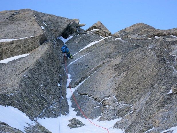Matt Helliker eyeing up the steepness above on the Crux M7 Pitch  © Jon Bracey
