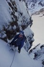 On the easy ground between the ice steps - RH Trinity Gully.