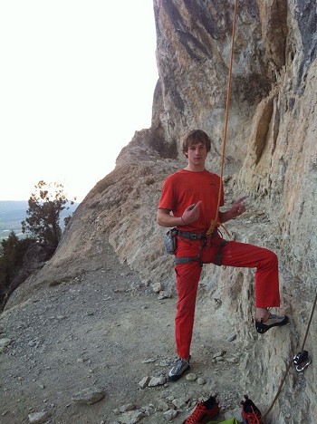 Unnamed British climber committing fashion crimes abroad  © Katy Whittaker