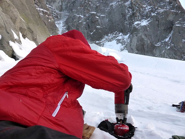 An Alpine winter bivvy - hot drinks required as much as possible!  © Nick Bullock