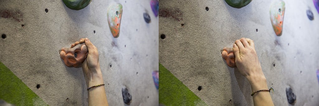 A guppy or wrap (left) & a less comfortable grip (right). Less contraction = more efficiency  © Chris Prescott