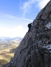 John enjoying the more exposed route on the North Ridge of Mynydd Moel