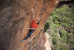 Alex Megos on Sneaky old fox, 8c+, Diamond falls, Blue Mountains, Australia  © Peter Würth