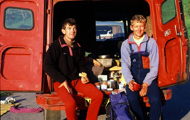 Andy Cave and Dave Hesleden in the French Alps in 1988  © Jim Docherty