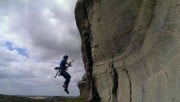 Taking the whipper on 'Overhanging Crack' at bowden doors
