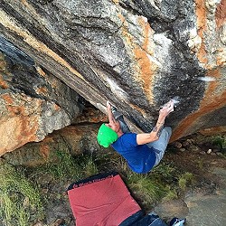 Gabriele Moroni on Power of one, ~8B, Rocklands, South Africa  © Moroni coll.