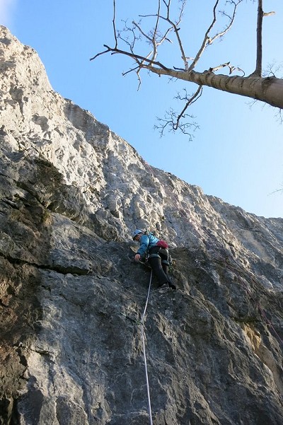 Anni Ahonen-Bishopp sport climbing at Llanddulas Cave with the Roca Free  © TobyA