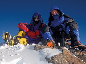Rick Allen (L) and Sandy Allan on the summit of Nanga Parbat (8,126 metres)  © Vertebrate Publishing / Sandy Allan