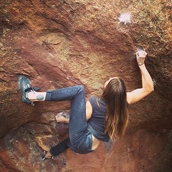 Isabelle faus on Trice, ~8A+, Flagstaff Mountain, Colorado  © Chad Greedy