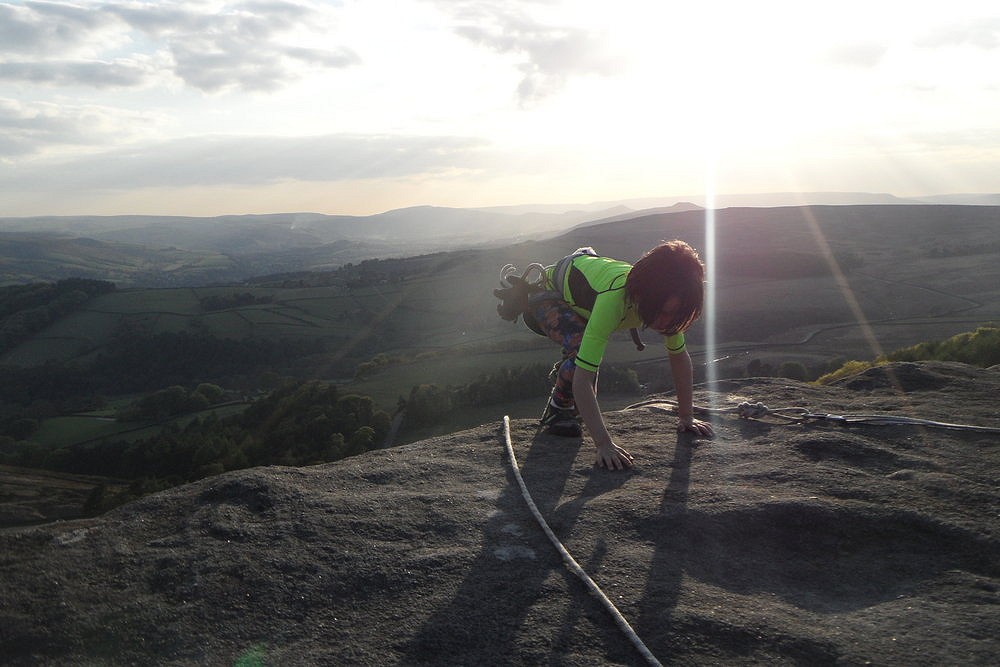 Fae (age 7) topping out Heaven Crack  © Katherineclimbingbird