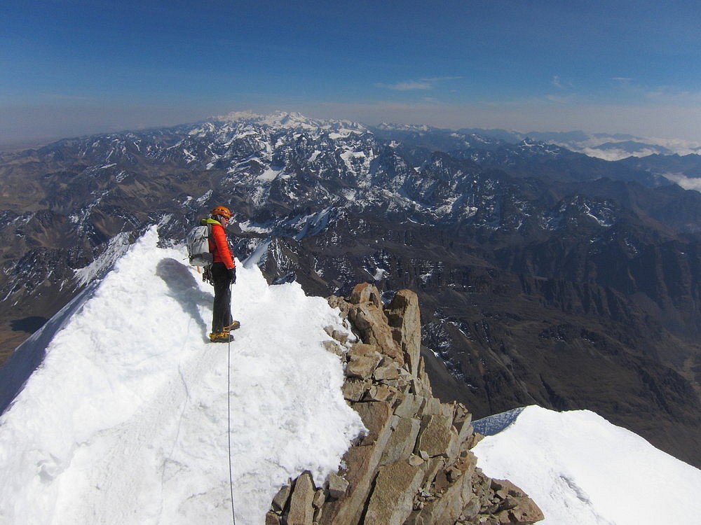 Easy but exposed on Huayna Potosi's summit ridge  © Dan Bailey