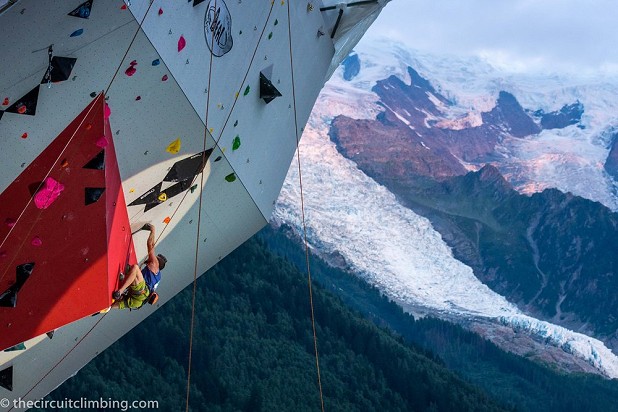 Dave competing against the amazing backdrop of Mont Blanc   © The Circuit Climbing