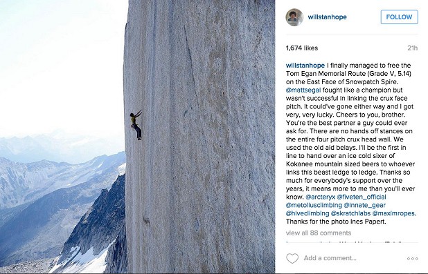 Will reports the ascent on his Instagram page  © UKC News