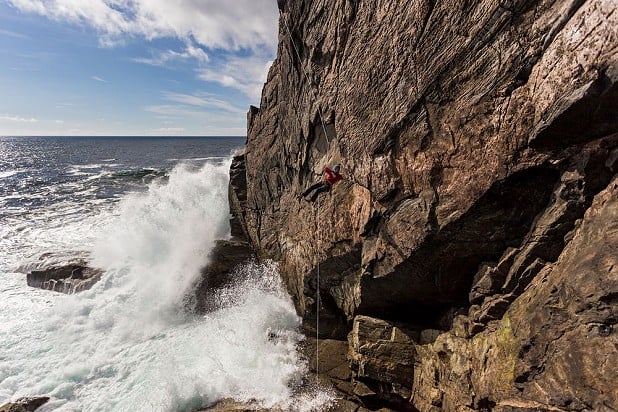 Dave Macleod scoping out a new line - an E7 at Aird Fenish  © Chris Prescott Adventure Photography