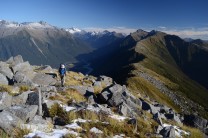 Walking out towards Mount Watney after a 4 day epic in the Haast Range, New Zealand South West World Heritage Area