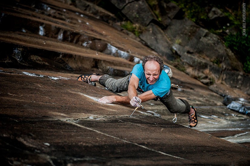 Iain Small on the first ascent of the LH variation of What Lies Beneath (E8)  © Sean Bell