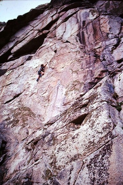 Ron Fawcett on first solo of Bow Wall, Bosigran main cliff.  © Mike Rhodes