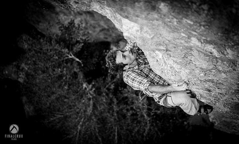 Robbie sport climbing inbetween weather windows at the Cascade de Doran, Arve Valley, France  © Finalcrux Films