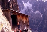 Me at the old Tour Rouge bivy hut in the Chamonix Aiguilles in summer of 1971 - alas the hut is no more.