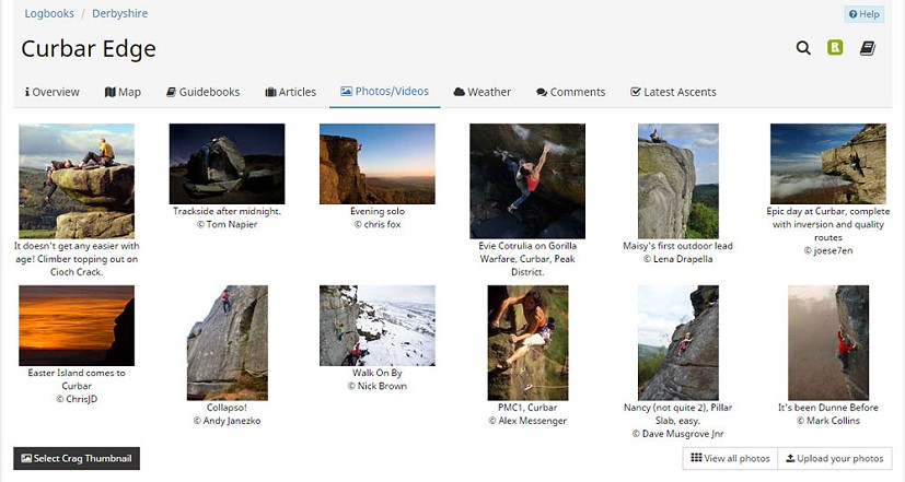 Improved UI for the top Crag Photos  © UKC News