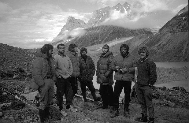 Baffin Island 1971 expedition team. L–R: Steve Smith, Ray Gillies, Dennis Hennek, Guy Lee, Phil Koch, Doug Scott and Rob Wood  © Doug Scott