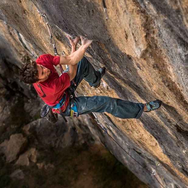Stefano Ghisolfi making the first ascent of Lapsus, 9a+ &copy Enrico Veronese  © Enrico Veronese